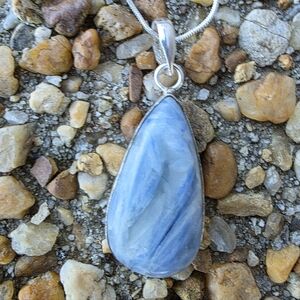 Kyanite Gemstone Pendant Necklace in 925 Sterling Silver (2.1")